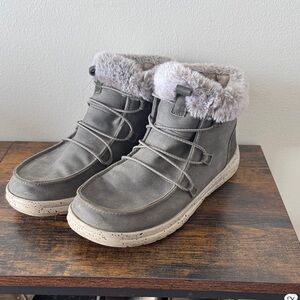 Hey Dude Gray Fur-Lined Ankle Boots